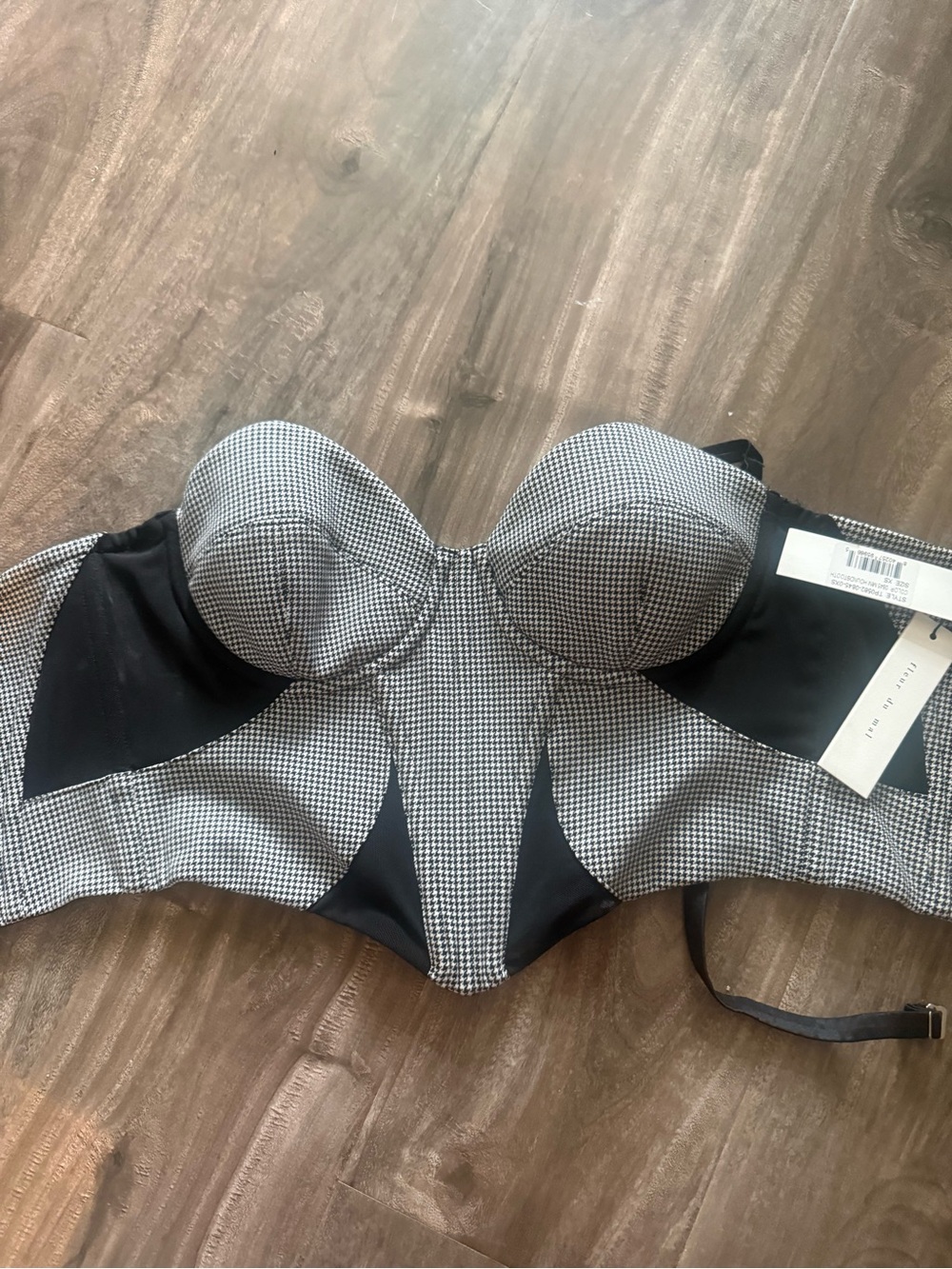 NWT Fleur du Mal Black & White Houndstooth Strapless Bustier